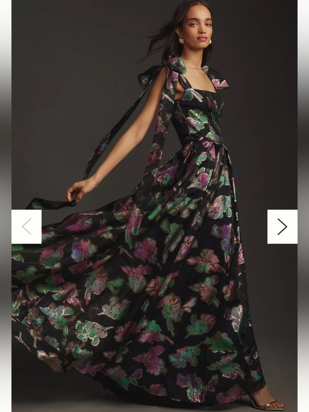 Black Halo Black Maxi Dress with Iridescent Floral Metallic Print